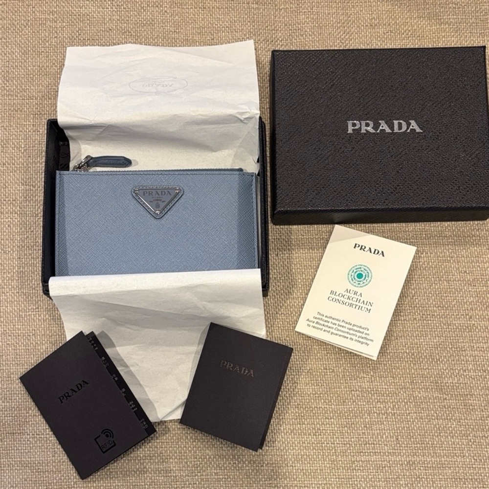 Prada Light Blue Saffiano Leather Pouch